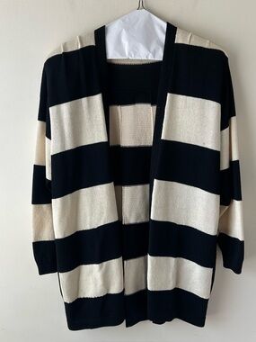 Vintage St. John for Neiman Marcus Long Cardigan Sweater Pleated Cream Black 4